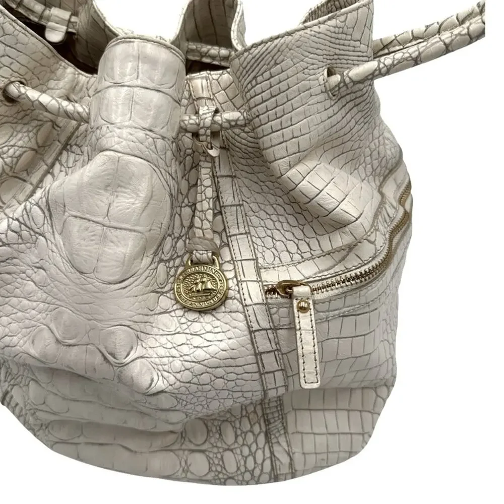 Brahmin Dee Dee Grotto Pearl OffWhite Drawstring Melbourne Croc Embossed Leather - Picture 11 of 16